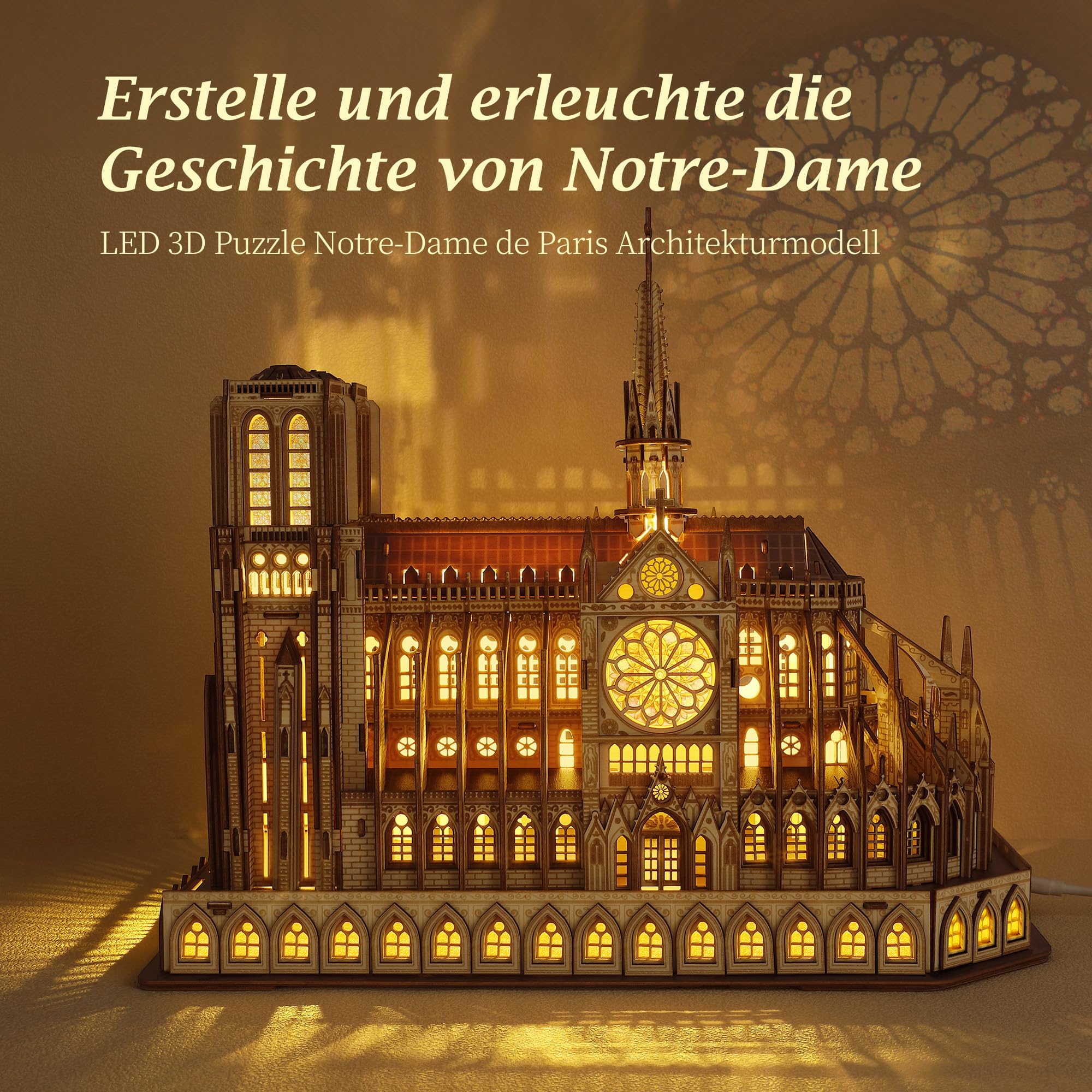 FUNPOLA LED 3D Holzpuzzle Notre Dame de Paris Modell – Beleuchtetes Architektur-Dekorationsmodell für Zuhause & Sammler
