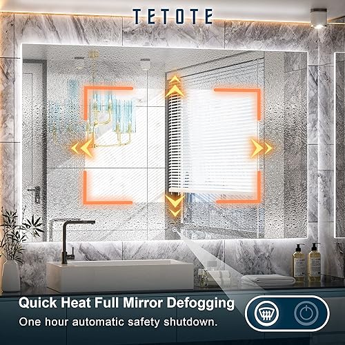 Miniatura 3 de TETOTE - Espejo retroiluminado para baño con luz, botón táctil regulable y función antivaho (horizontal o vertical)