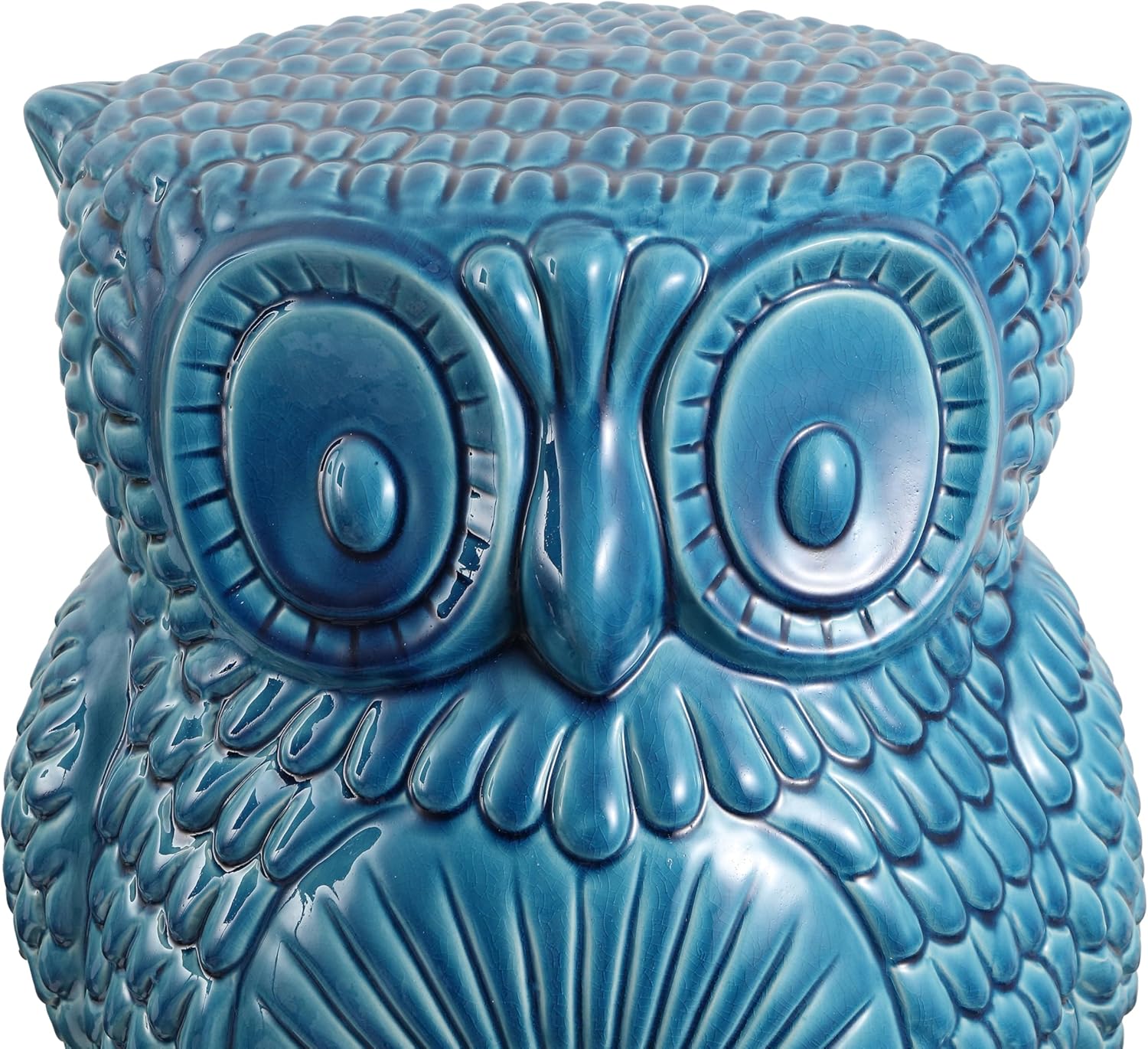 JONATHAN Y TBL1035B Millie 17.5" Classic Vintage Ceramic Indoor/Outdoor Owl Garden Stool, Bohemian, Coastal, Cottage, Traditional, Spill-Proof, Living Room, Garden Room, Patio, Blue Cracks