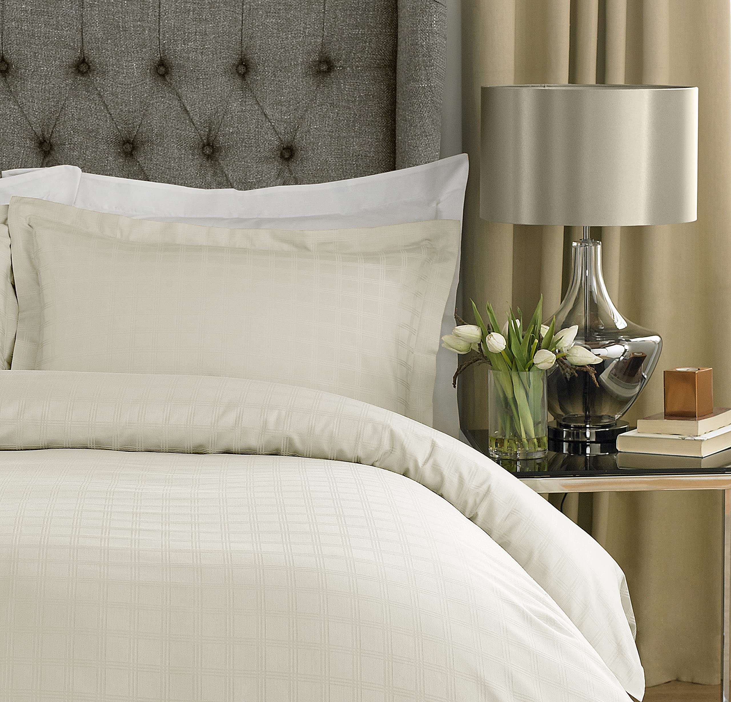 Lavish Label Luxury 400 Thread Count Duvet Cover Set (200 x 200 CM) with 2 pillowcases (50 x 75 CM), Cream, Double - Image 2