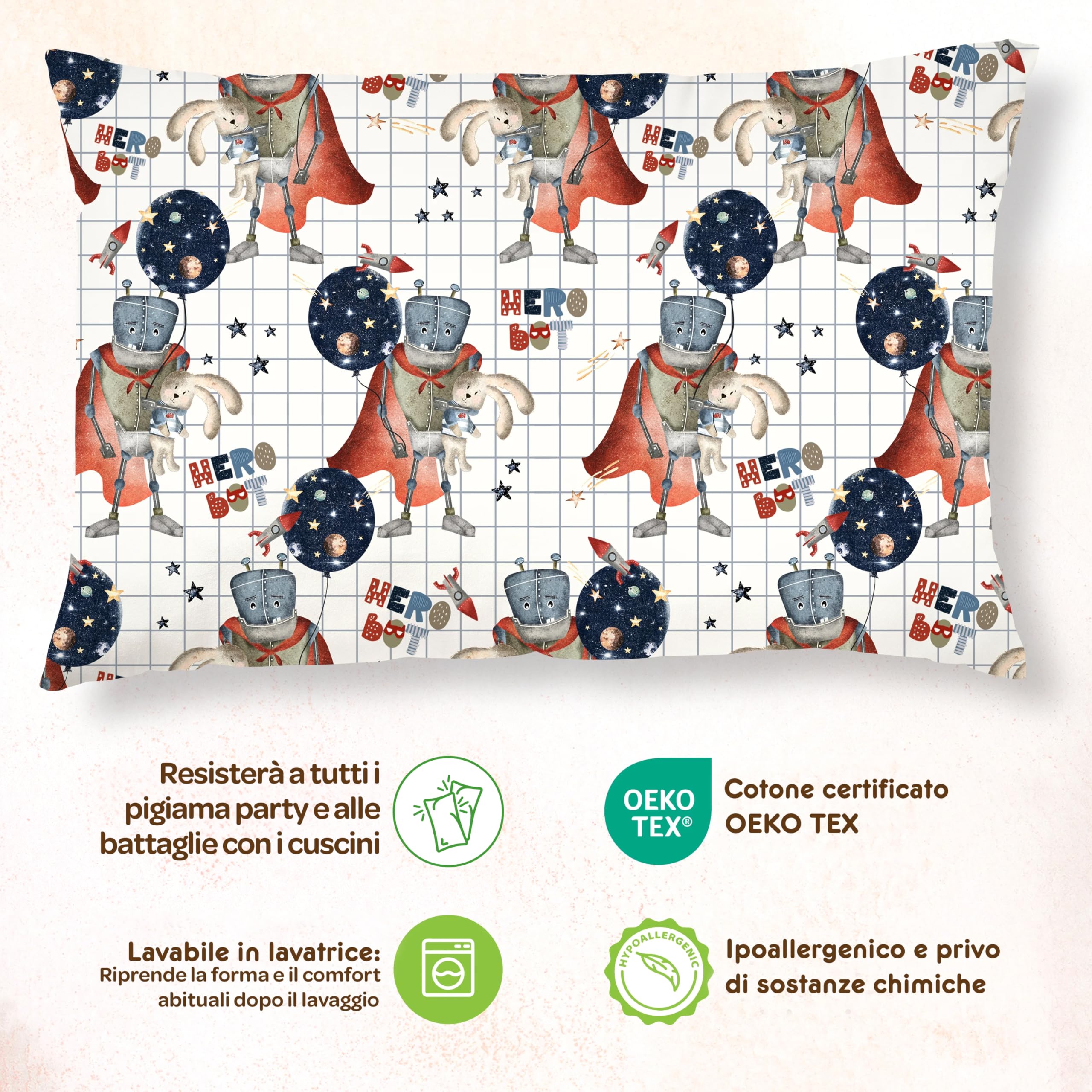 SUPERBE BEBE Set Copripiumino Bambino - Copripiumino 100x135 cm e Federa 40x60 cm in Cotone OEKO-TEX - 10 Colori a Scelta - Morbido e Confortevole per Bambini - Ideale per Notti Tranquille