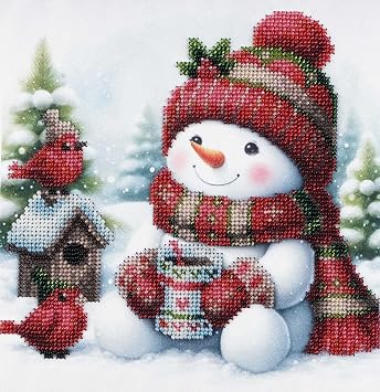 AllAboutEmbroideryUA Bead Embroidery kit Cute Snowman DA-1110 Beaded Cross Stitch Christmas Beadwork Needlework kit