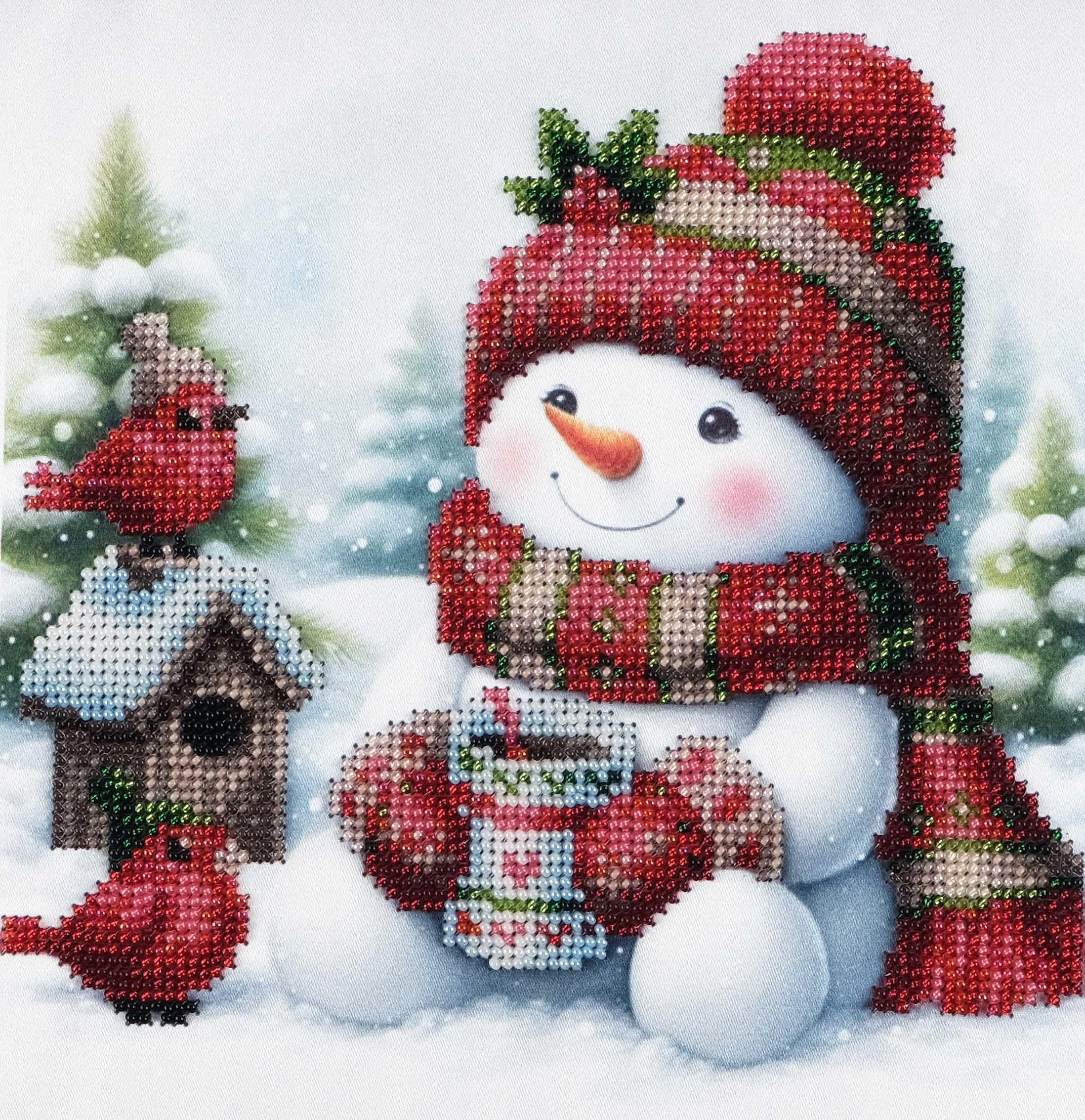 AllAboutEmbroideryUA Bead Embroidery kit Cute Snowman DA-1110 Beaded Cross Stitch Christmas Beadwork Needlework kit