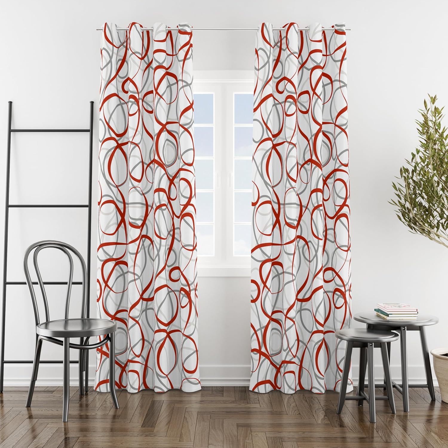 Red Grey White Geometric Curtains 2 Panels Sets Abstract Line Modern Art Pattern Window Treatments Room Darkening Heat Blocking Elegant Curtain Decor for Living Room Bedroom 52x84 Inches Red&grey&white 52X84 Inches