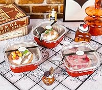 Vista 2 de 50 piezas de mini moldes cuadrados para hornear con tapas y cucharas, moldes mini de papel de aluminio para pasteles con tapas, ramekins