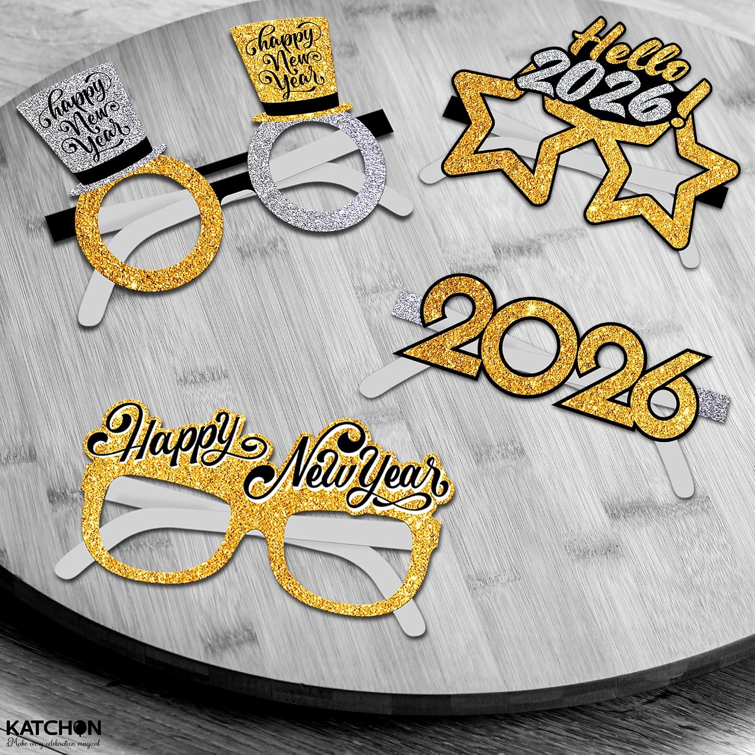 KatchOn, 2026 Glasses New Year Eve - Pack of 12 | Happy New Year Eyeglasses 2026 for New Years Eve Party Supplies 2026 | NYE Party Glasses | Happy New Years Decorations 2026 | NYE Decorations 2026