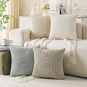 Set of 4 Neutral Decorative Throw Pillow Covers 22x22 Inch Corduroy Pillow Covers for Bed Couch Sofa Living Room Soft Square Cushion Cases