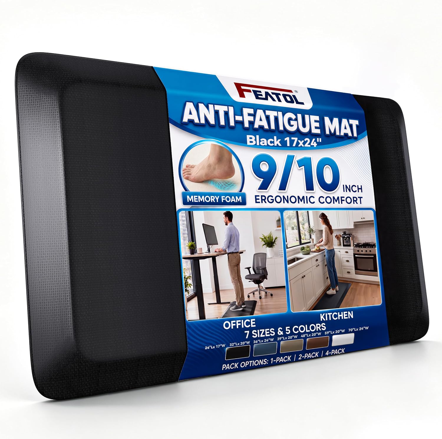 FEATOL 9/10 Extra Thick-Anti Fatigue Mat for Standing Desk & Kitchen Floor