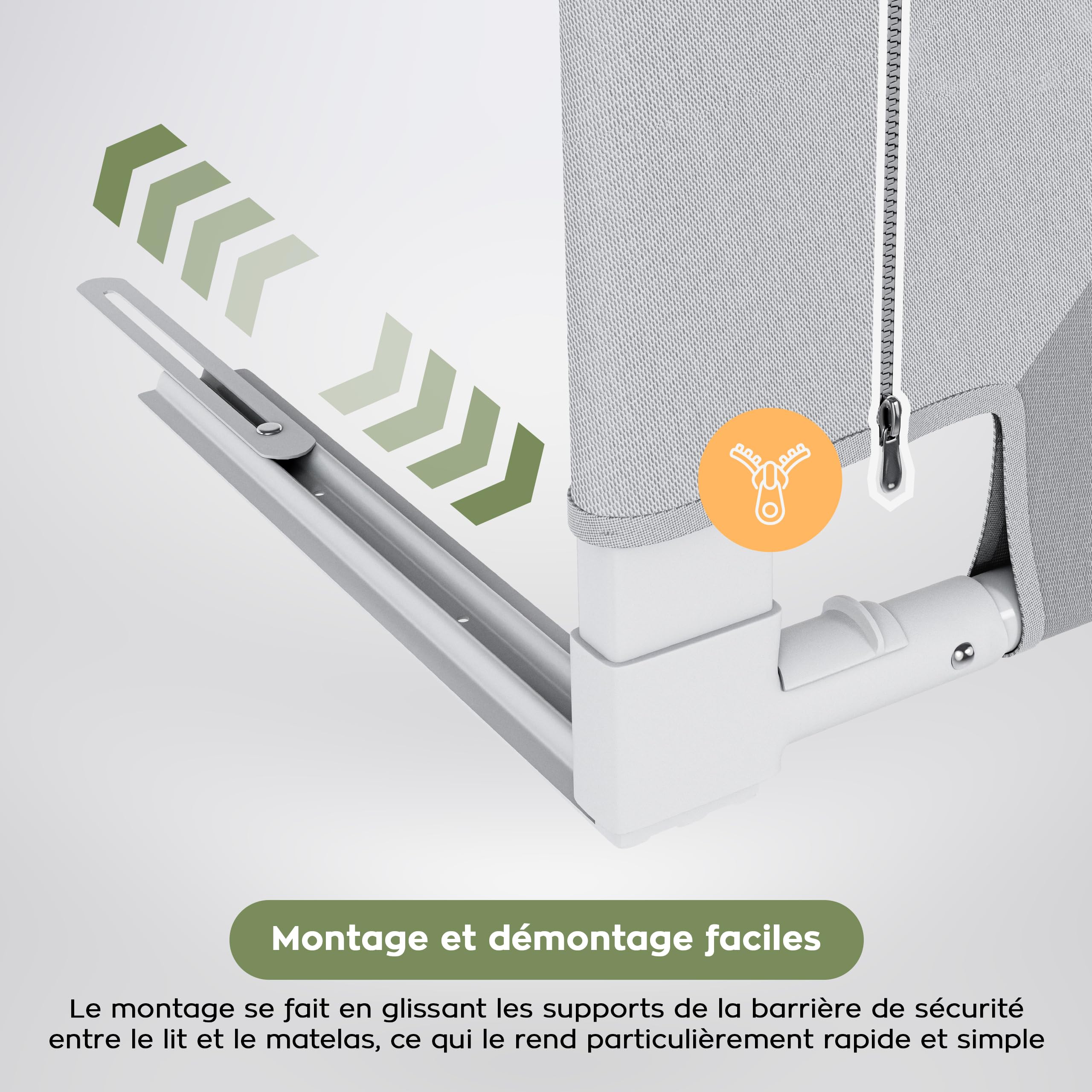 TULANO Cover 48 Barrière de lit Enfant 180 cm, avec Poche latérale, Gris
