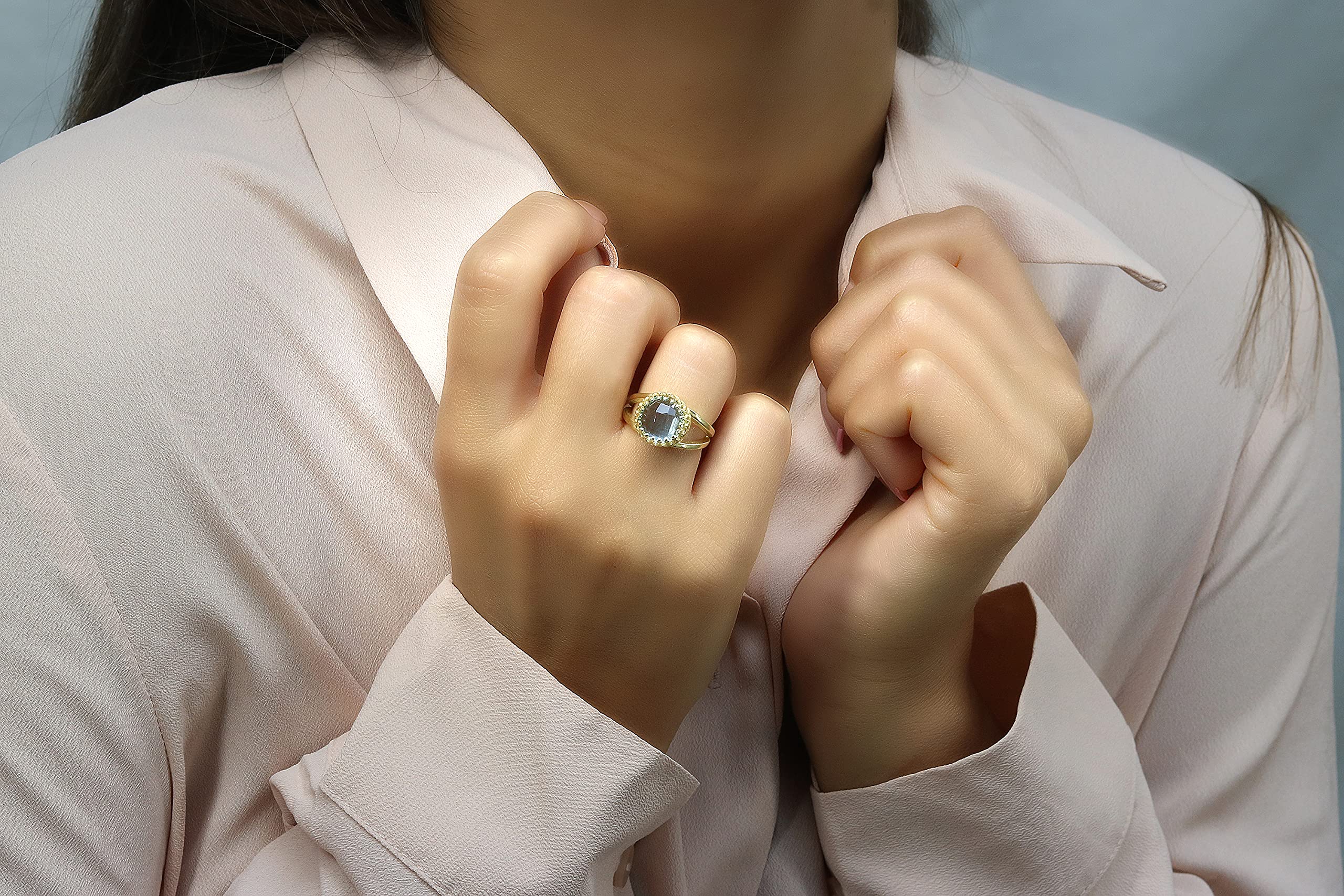 Personalizzati Naturale Pietra di Nascita Topazio Blu Anello di 14k Oro Riempito - Elegante Artigianato Unico Donna Gemme Anelli - Gioielli per Donne - Scegliere Dimensione Anello - con Scatola Regalo