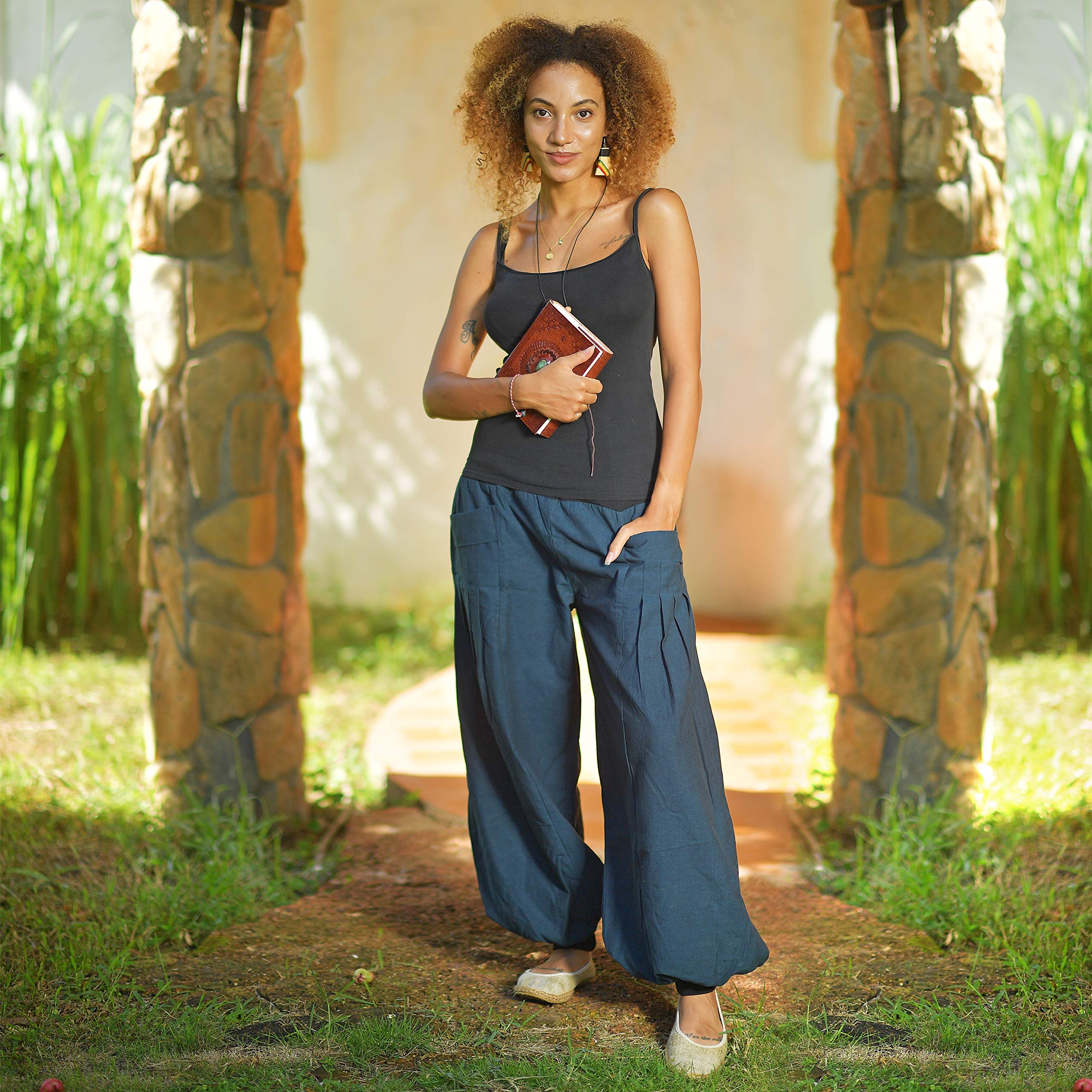 virblatt - Pumphose Damen |100% Baumwolle | Haremshose Damen Sommerhose Damen leicht Hippie Hose Goa Hose Yogahose Damen