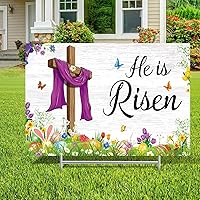 Vista 8 de Queekay Letrero de Pascua para patio, decoración al aire libre, letrero de jardín con texto en inglés "Happy He Is Risen", letrero de pascua
