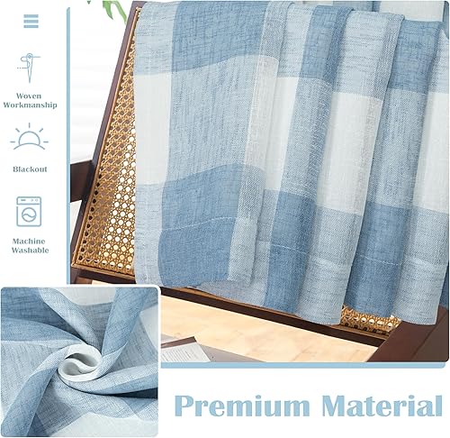 Vista 62 de DriftAway - Cortinas de ojales opacas, patrón a cuadros, forro térmico con aislamiento, blackout, impresas a cuadros, 2 capas, juego de 2 paneles