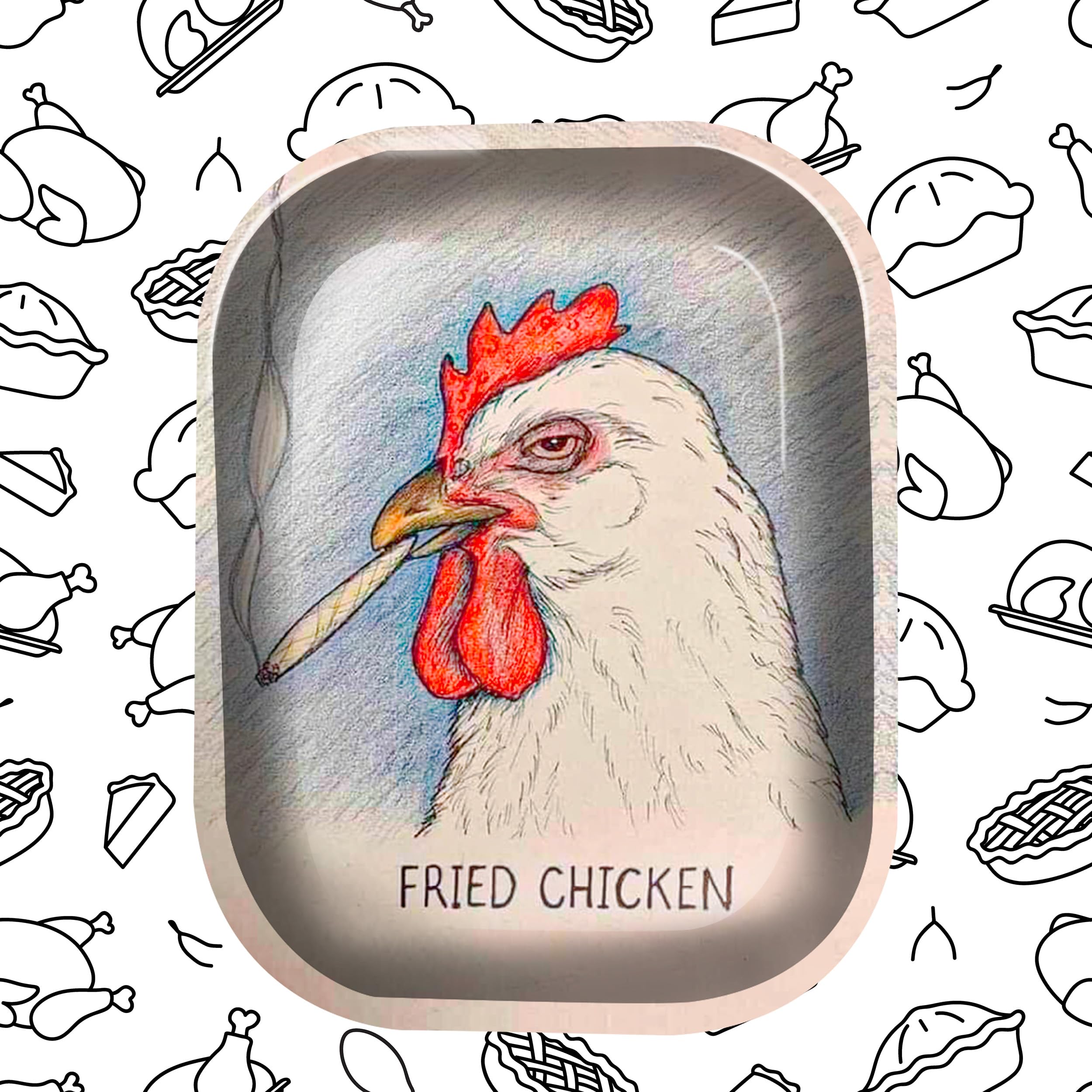 Fried Chicken Tobacco Rolling Tray - 7" X 5" Cigarette Smoking Accessories Trays for Men and Women - Unique Funny Cool Unisex Metal Design Raw Tobacco Small Roller Plate