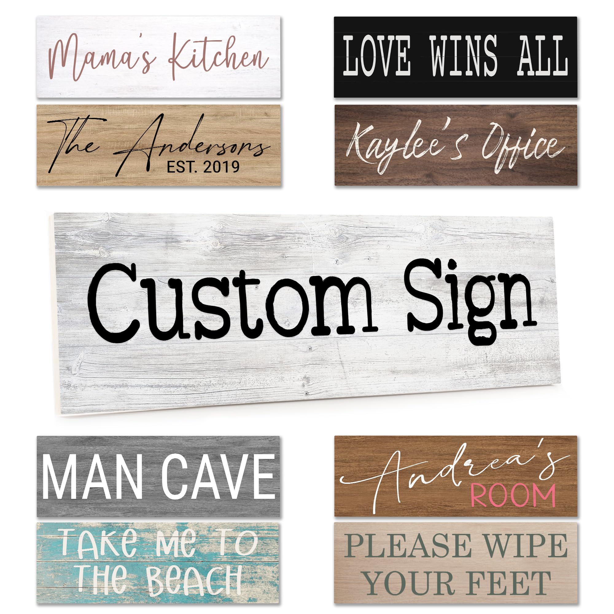 Custom Wood Signs, Personalized Rustic Sign - 3.5" x 10" with 10 Changeable Backgrounds, Fonts & Colors
