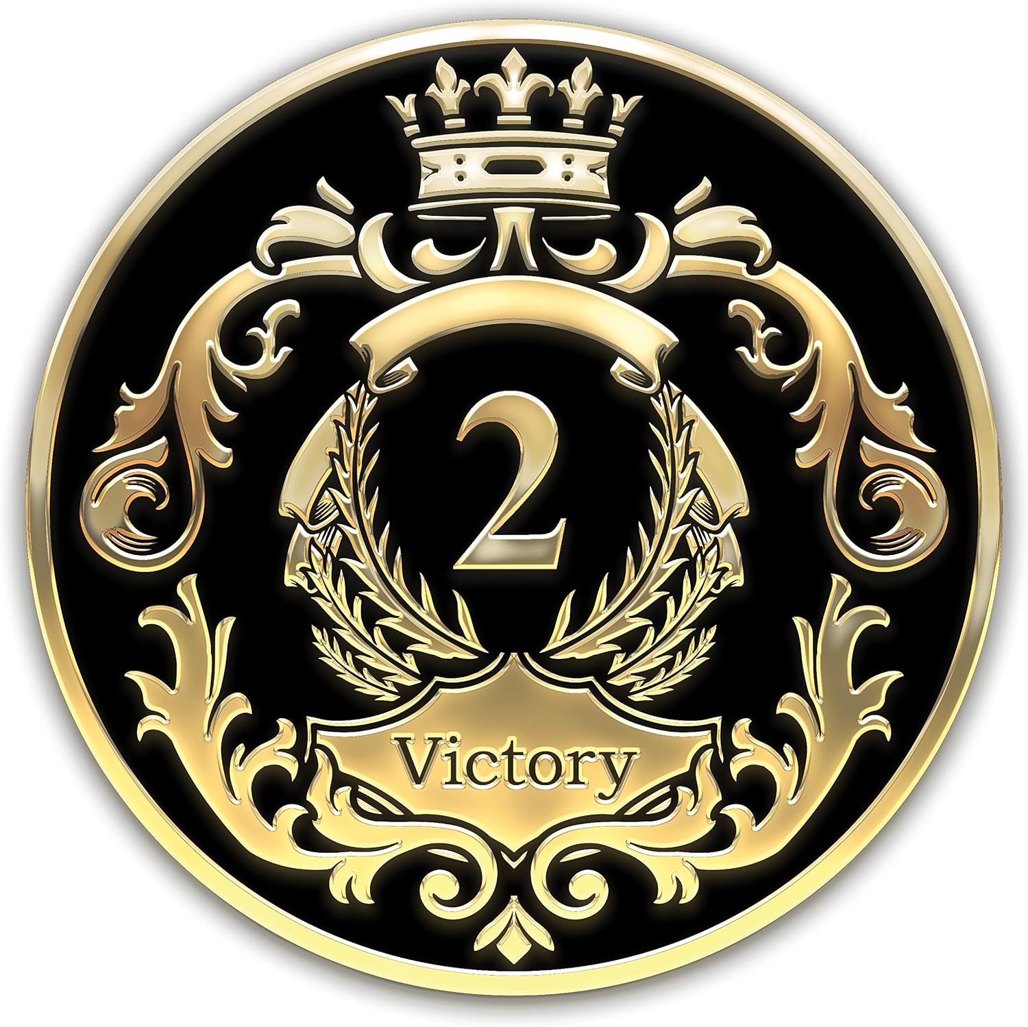 Galileo® The Victory Crown | Gold Plated | AA Coin | Alcoholic Anonymous Medallion | 1-30 Years Sobriety Coin | AA Gift | The Royal Collection (Black, 2 Year)