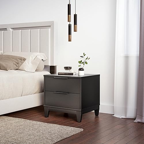 Miniatura 18 de Boyd Sleep Mesita de noche para dormitorio: Hamilton Almacenamiento de dos cajones con base de pedestal, negro Negro,Negro/blanco,Blanco,Barnwood