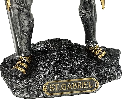 Miniatura 4 de Veronese Design Estatua de arcángel de San Gabriel de 13 pulgadas, con trompeta y cruz de resina fundida en frío, peltre antiguo, acabado dorado,
