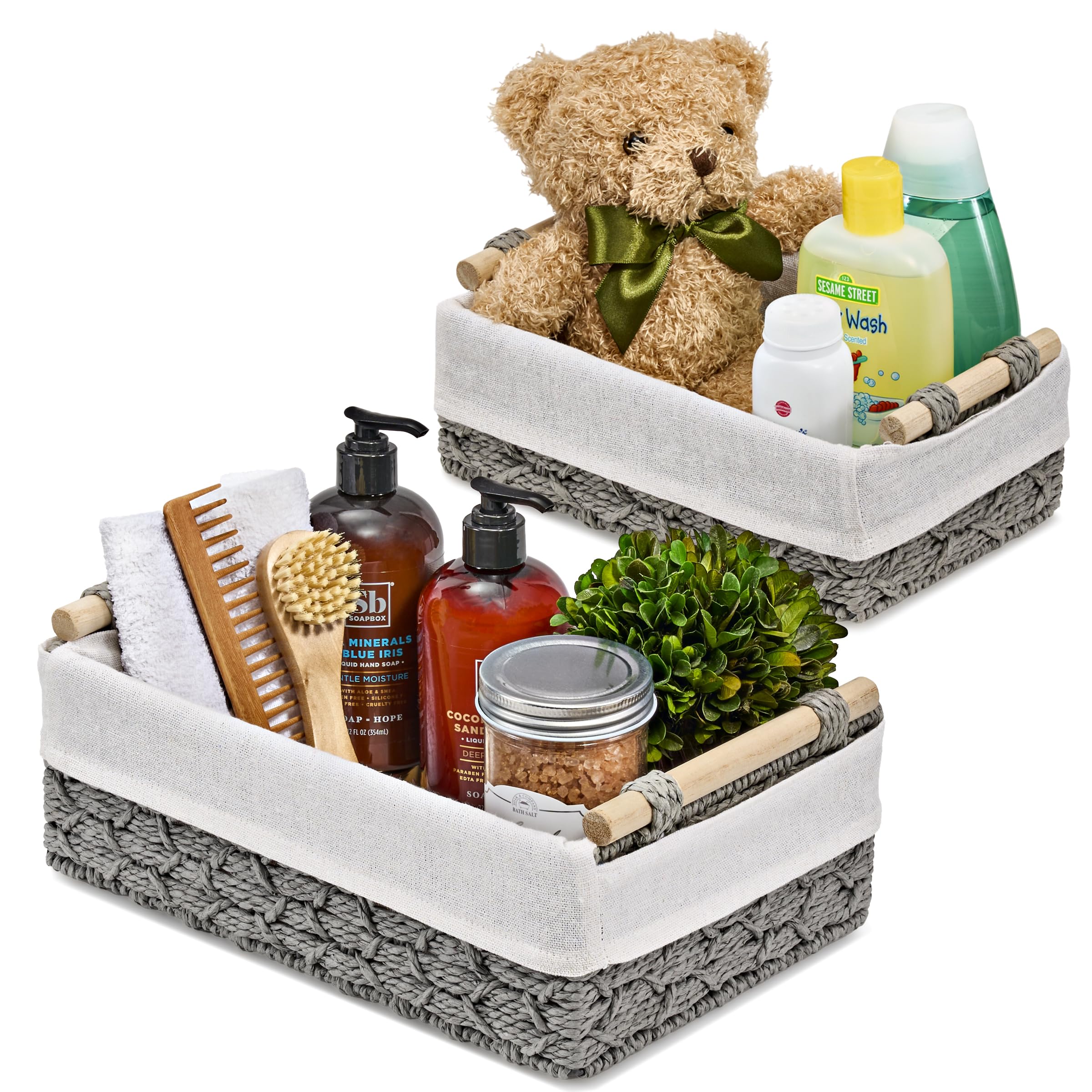 Sorbus Storage Wicker Baskets - 2 Decorative Gift Baskets for Baby Room, Bedroom, Nursery - Lined Paper Rope Baby Basket Set for Organizing Changing Station, Linens, Diapers, Toiletries, Toilet Paper