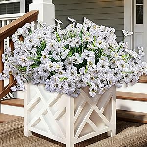 20 Bundles Artificial Flowers for Outdoors, UV Resistant Fake Flowers with Plastic Plants For Outside, Faux Silk Flowers for Planter outdoor, Fake Realistic Flower for Planters Window Box Decor-White