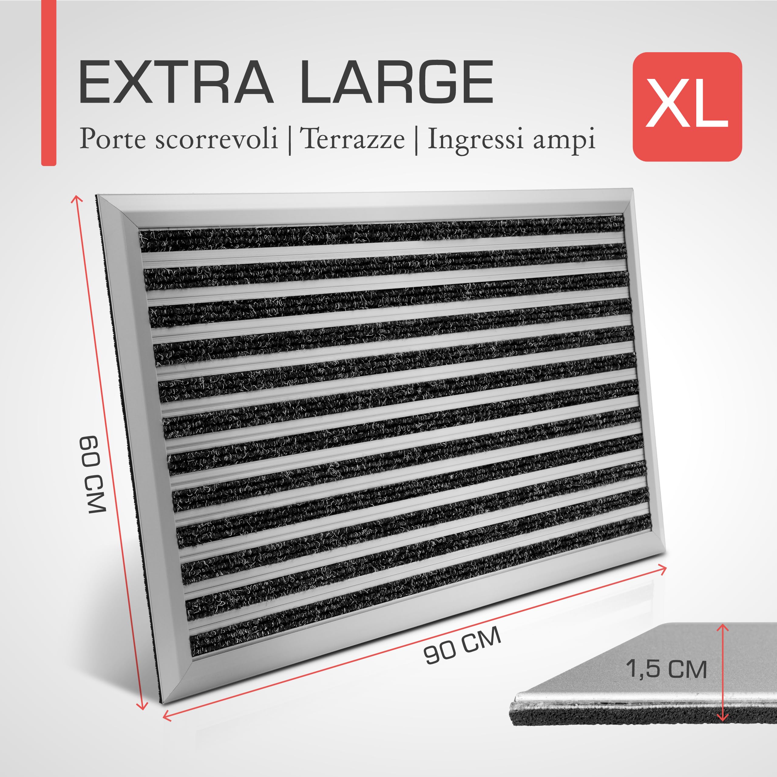 bomoe zerbino in alluminio XL antiscivolo antiruggine per porte d'ingresso | 60x90cm extra large resistente alle intemperie trattiene lo sporco larghe interni trattengono griglia battitappeto AluGant