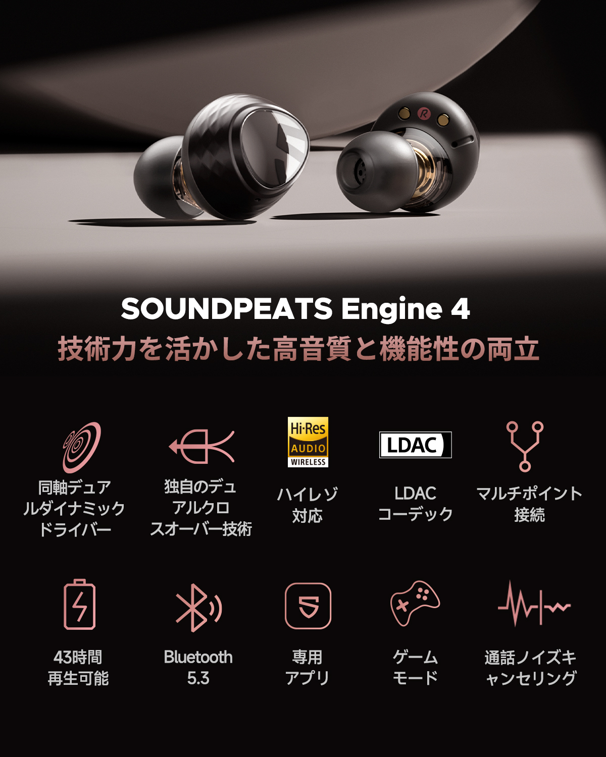Amazon.co.jp: SOUNDPEATS Engine 4 ワイヤレスイヤホン ハイレゾ LDAC 