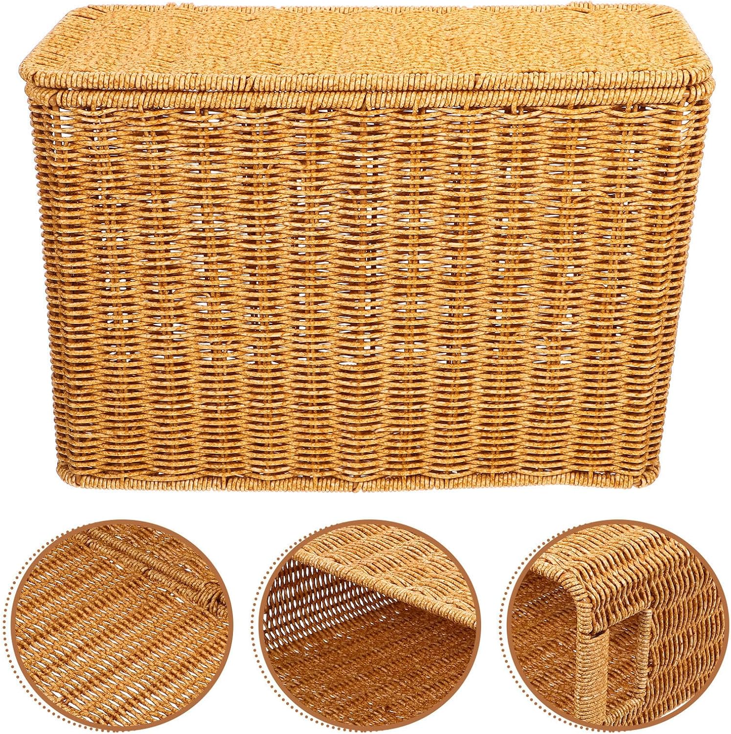 YARNOW Portable Plastic Rectangular Storage Basket with Lid and Sundries, Multi-purpose Magazine Organizer for Room Organization and Desktop Use in Modern Farmhouse Style