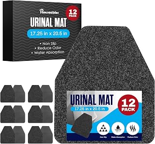 Houseables Urinal Mats, Urinal Mats for Men Bathroom, Floor Pads, Disposable Toilet Matt, for Pee, Commercial, Reusable, Urine, Splash Guard, Drip, Restroom, Mens Room, Large, Black, 17.25x20.5”, 12PK
