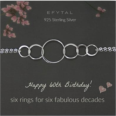 EFYTAL 60 Birthday Gifts, 925 Sterling Silver 6 Ring Bracelet for Women, 6 Circles Jewelry, Gifts for 60 Year Old, 60th Birthday Gifts for Mom