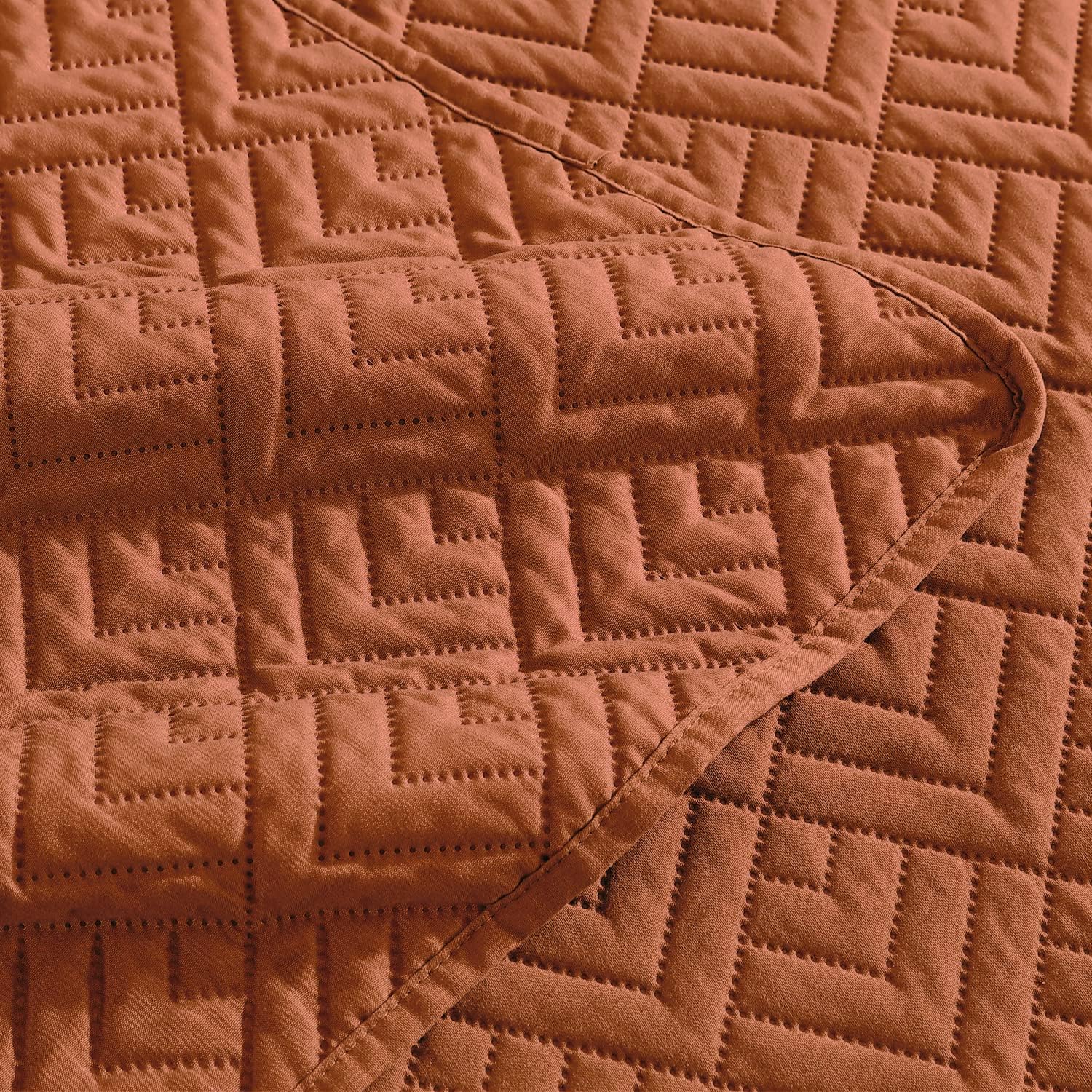EXQ Home Quilt Set Twin Size Umber 2 Piece,Lightweight Soft Coverlet Modern Style Squares Pattern Bedspread Set(1 Quilt,1 Pillow Sham)