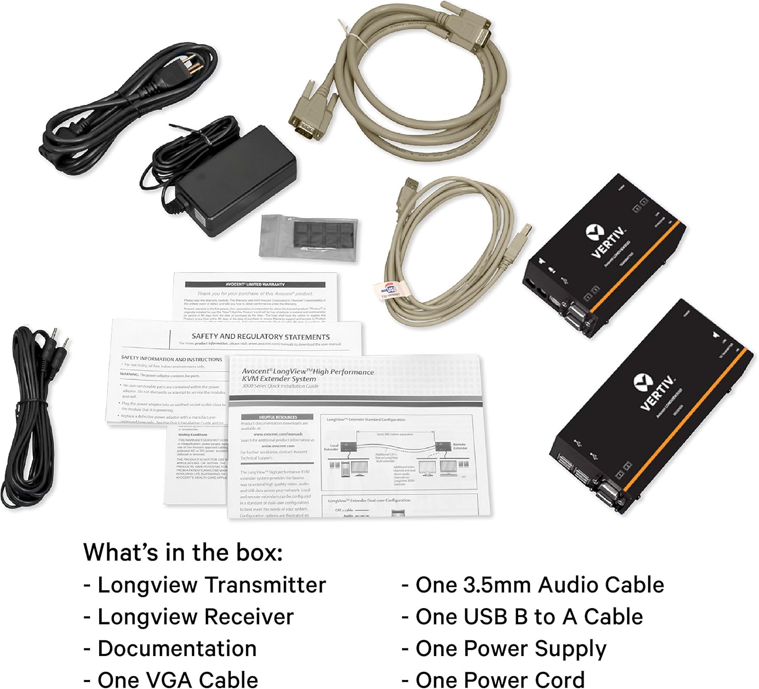 Vertiv Avocent LV 3010P KVM Extender Kit with Receiver & Transmitter, VGA, Single Monitor, Extend up to 300 m. / 1,000 ft. (3010P) (LV3010P)