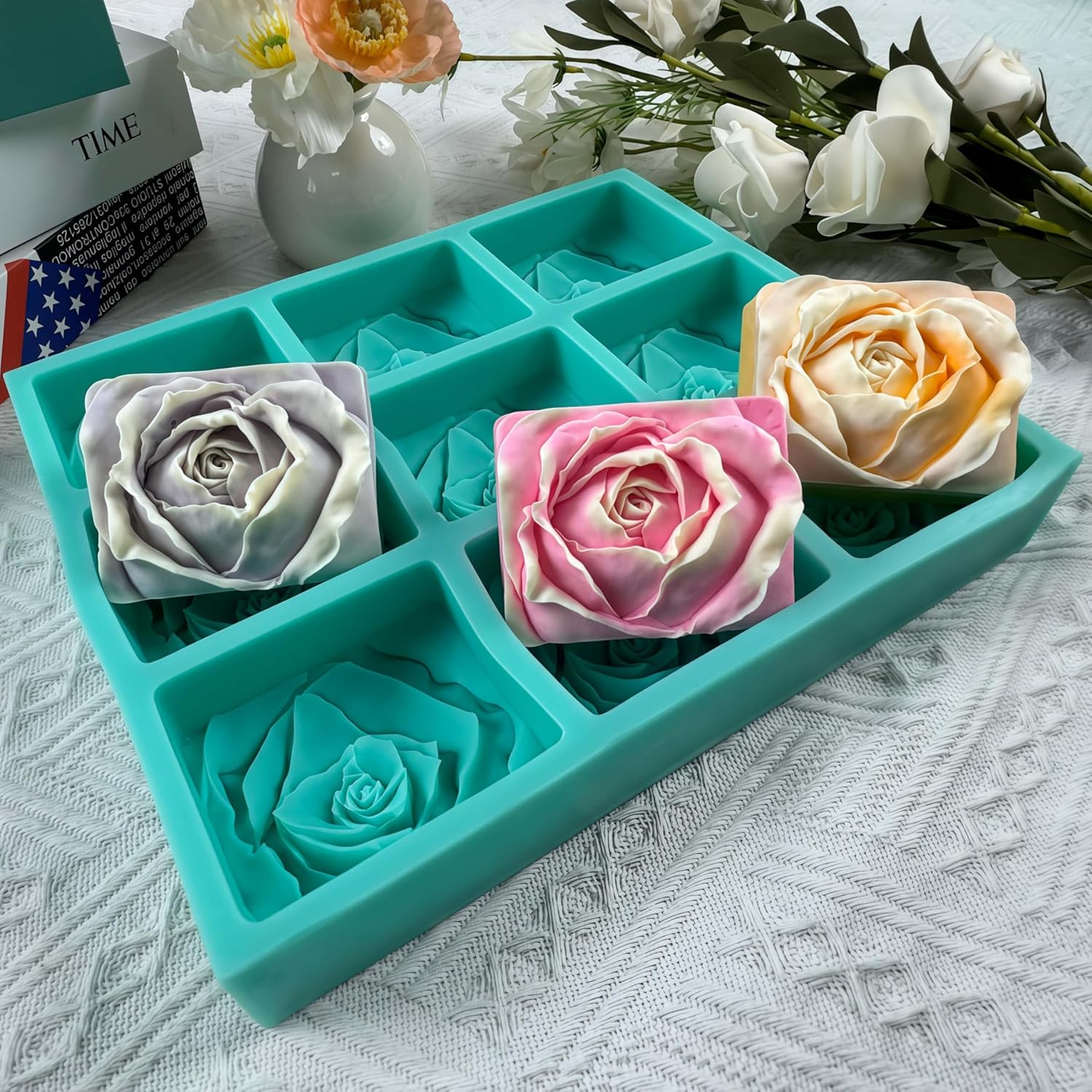 9 Cavities Rose Silicone Mold Tray for Natural Soap Making,Flower Soap Molds Candle Wax Molds,Handmade Silicone Soap Mold Chocolate Cake Baking Tools
