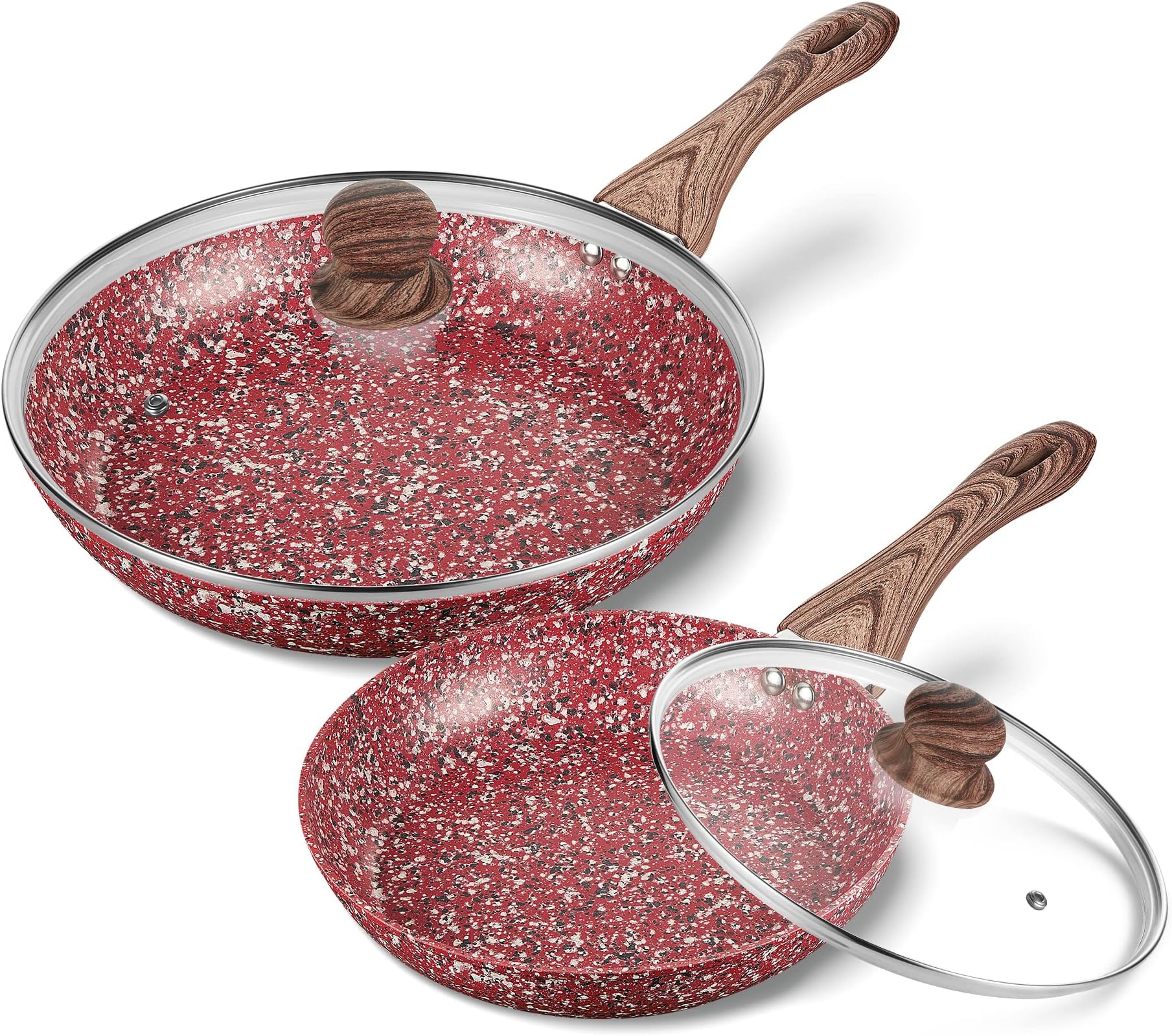 KOCH SYSTEME CS 10"+12"Nonstick Frying Cookware Sets with Lids-Frying Pan Sets with Whitford Granite Coating, Skillet Pan Cookware,PFOA & APEO Free, Aluminum Alloy,Bakelite Handle,Induction Compatible