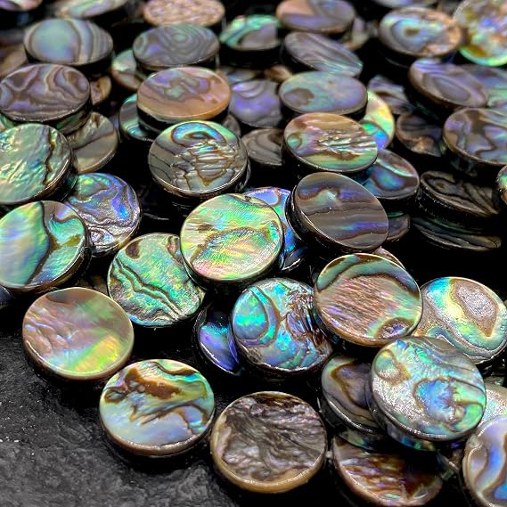 ABCGEMS 39 PCS AAA Abalone Paua Shell Beads Coastal New Zealand (Thick Nacre, Deep Iridescent Matrix) Mirror-Polished & Double-Sided - Full Strand Jewellery Making Supplies - Smooth Coin 10mm