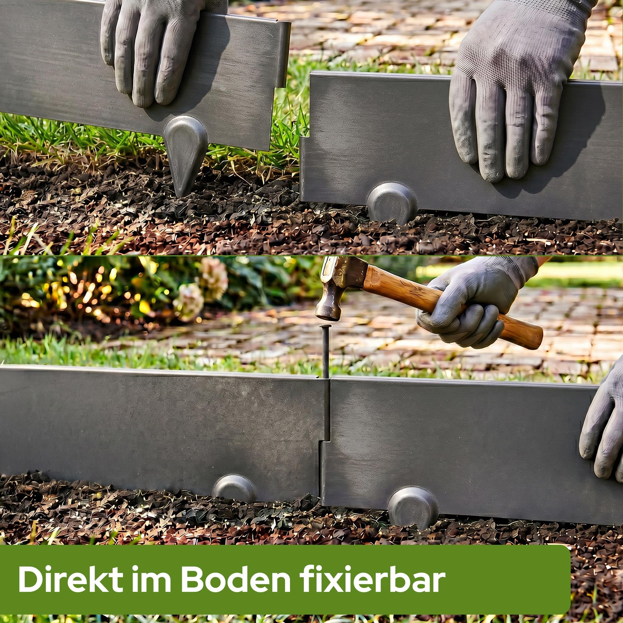 Arebos Cortenstahl Rasenkante 10m Set – Beeteinfassung & Mähkante Metall 10cm hoch, 1,5mm dick | Beetbegrenzung & Rasenbegrenzung Garten | Flexible Rasenkante | wetterfest