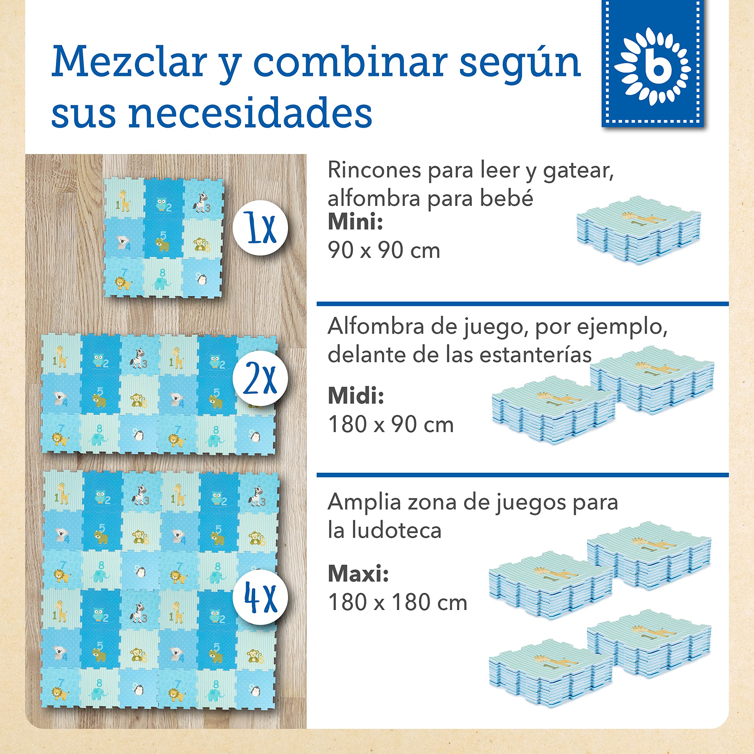 Bieco Alfombra Puzzle beber Acolchada | Alfombra Suelo Bebé Puzzle Acolchado Grande | Suelo Bebé Goma EVA | Alfombra Infantil