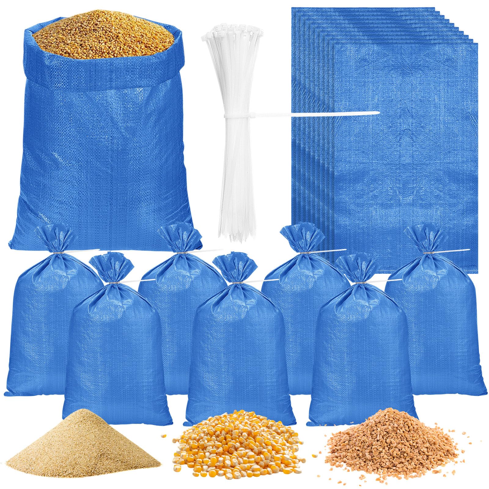 Yoojahow 50 Pcs Sand Bags for Flooding Sandbags Empty Poly Sandbags 18"x29" Heavy Duty Woven Sand Bag Sacks 100lb with Cable Zip Ties for Flood