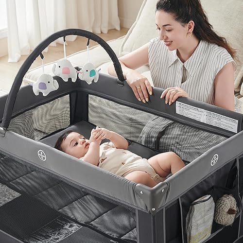 Miniatura 8 de Pamo Babe Corralito Portátil Plegable Parque Infantil Cuna Portátil para Bebés y Niños Pequeños Gris-Carbón,Gris,Rosa