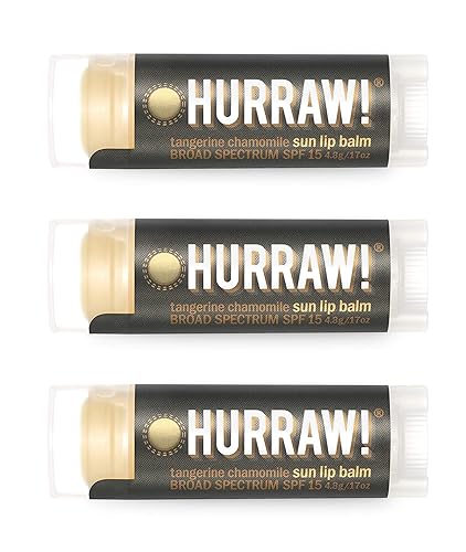 Miniatura 1 de Hurraw! Bálsamo labial solar (protección de óxido de zinc, amplio espectro SPF 15, mandarina, manzanilla), paquete de 3 orgánico, certificado
