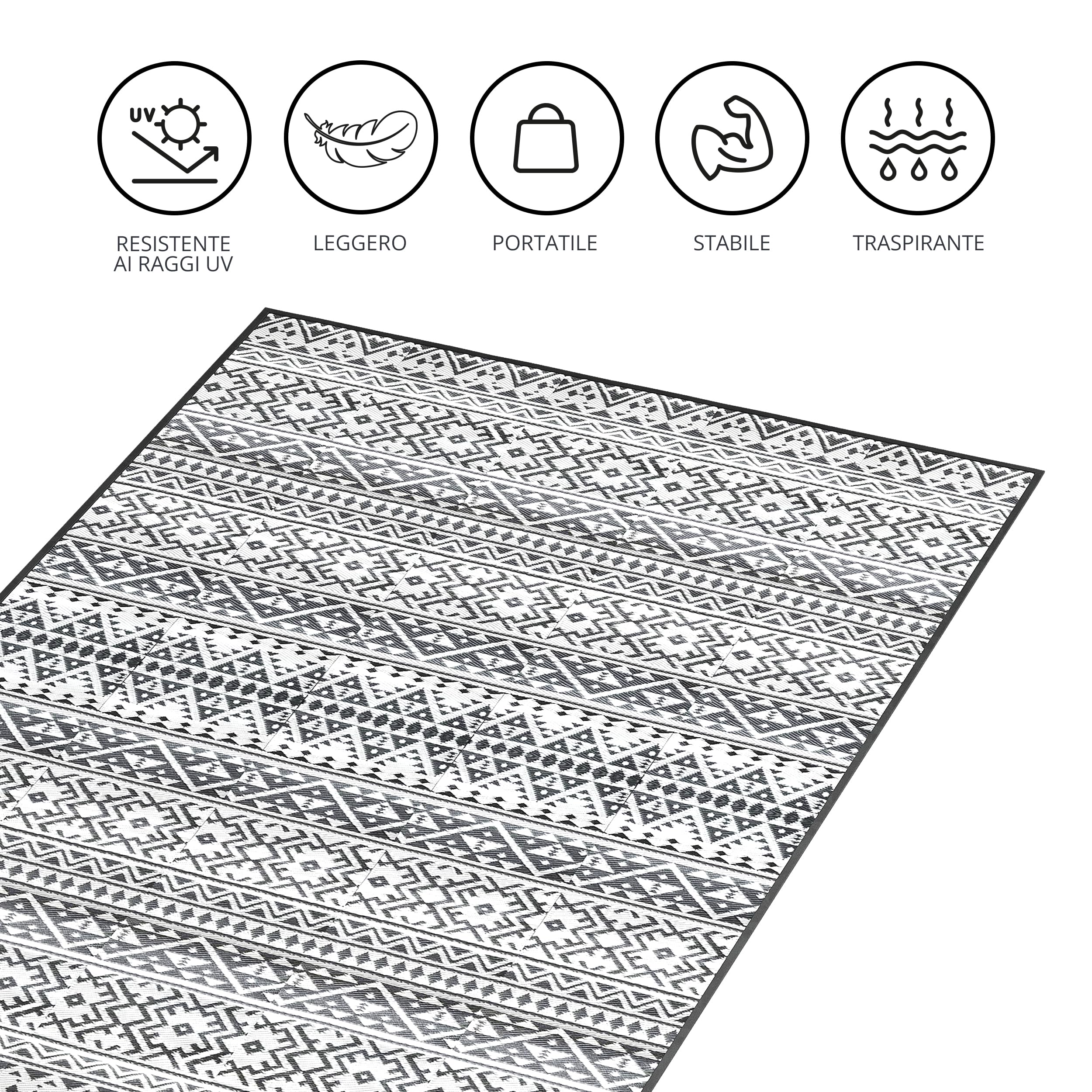 EVOCAMP Tappeto esterno, permeabile & leggero, coperta picnic per esterno, giardino, spiaggia, terrazze, balconi, robusto polipropilene, telo sotto tenda campeggio (Grigio, 300 x 400 cm)
