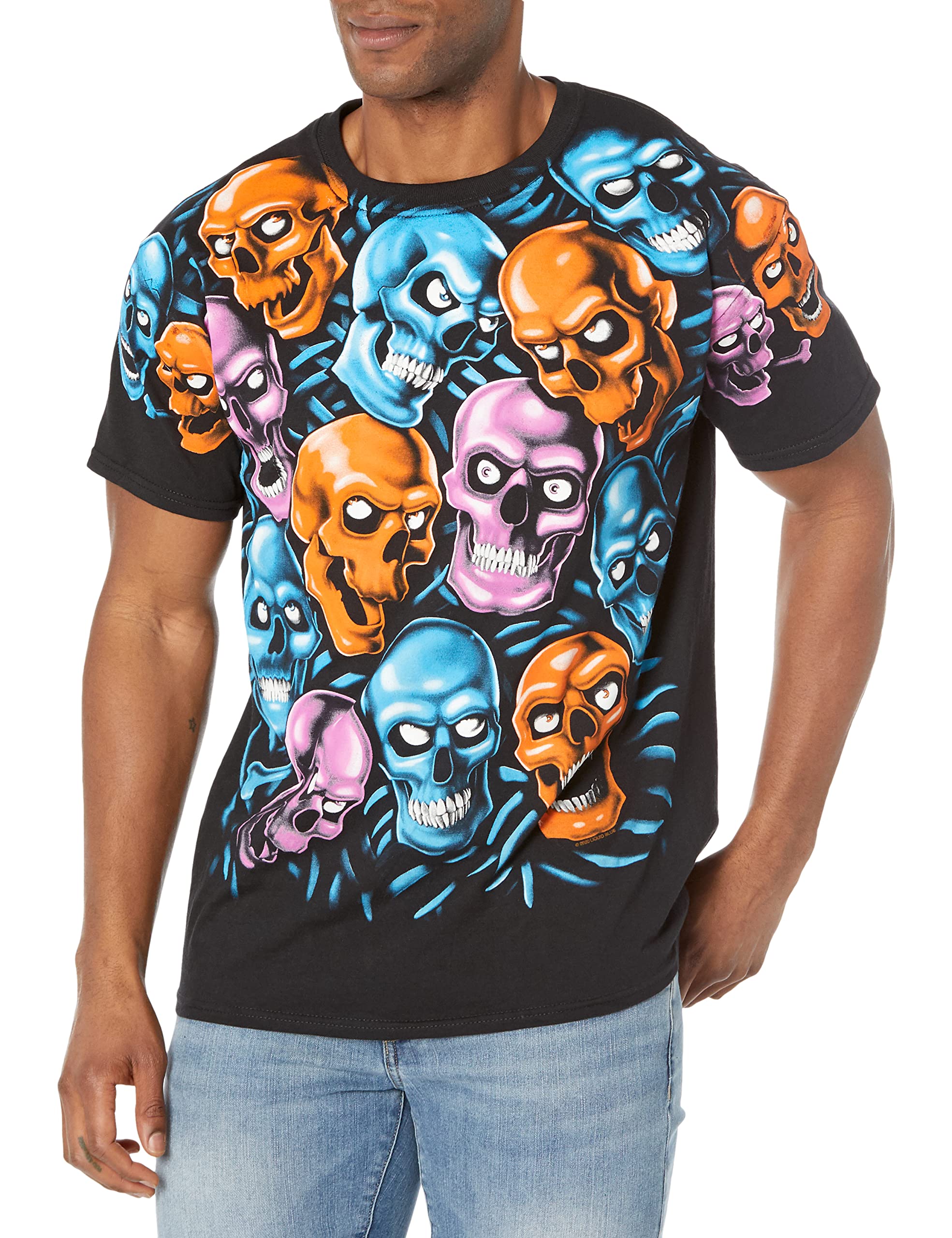 Liquid Blue T-Shirt con Teschio, Colore: Blu/Rosa/Arancione, Nero, XL Uomo