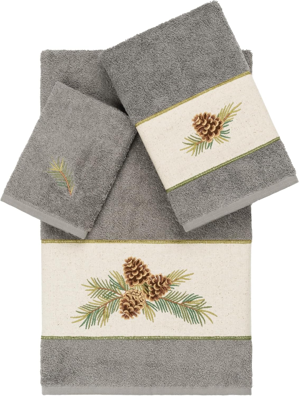 Pineland 2-Piece Bath Towel Set, Pine Branch Embroidery, Premium Turkish Cotton, Soft & Quick-Drying, 2 Bath Towels, Cream