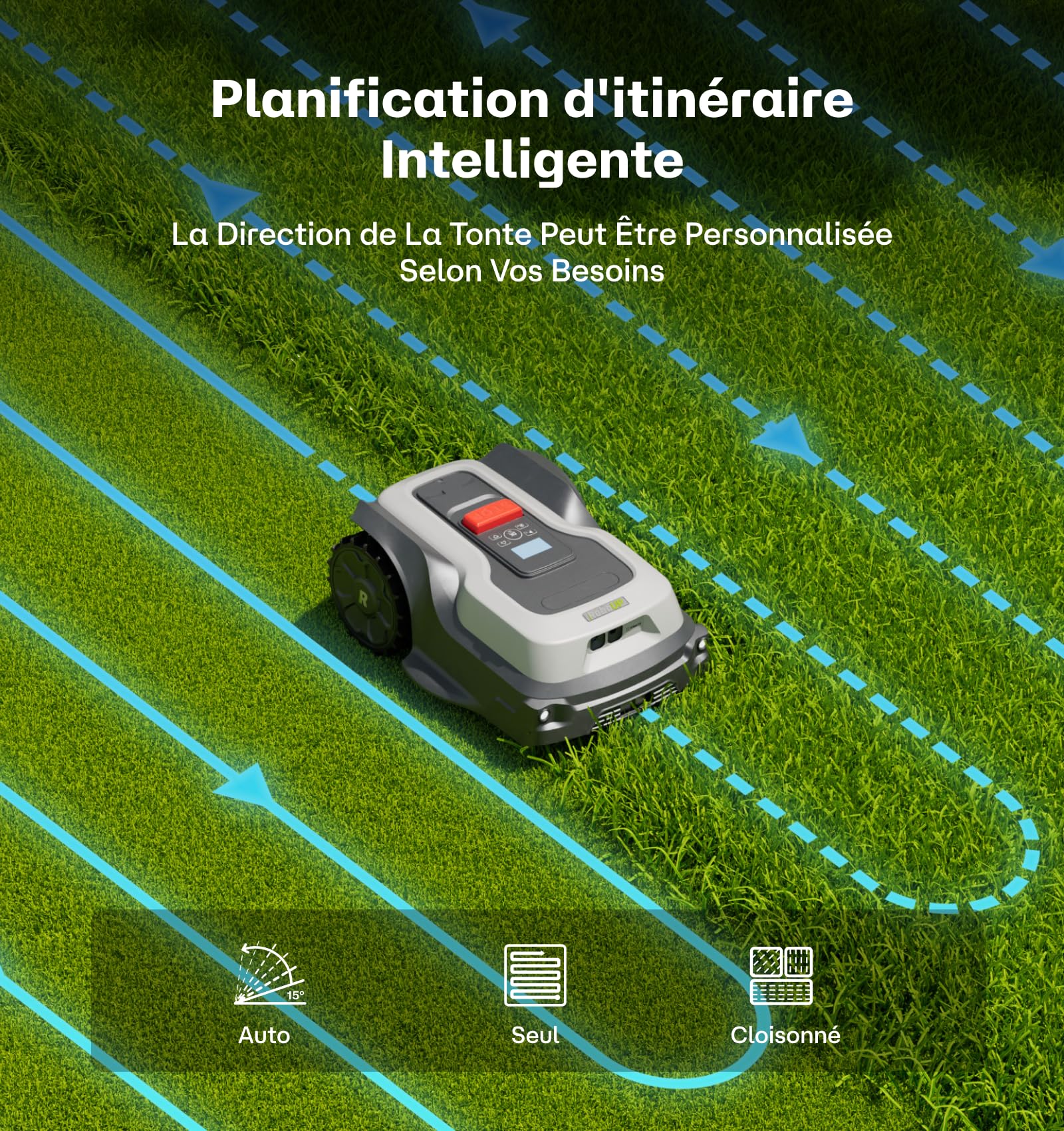 Robot Tondeuse sans Fil Périphérique T1200Pro pour 1500㎡, Robot Tondeuse avec Tonte Personnalisé via APP, Tonte Précise des Bordures, Pentes 24°, Tondeuse Automatique pour Cour Avant et Arrière