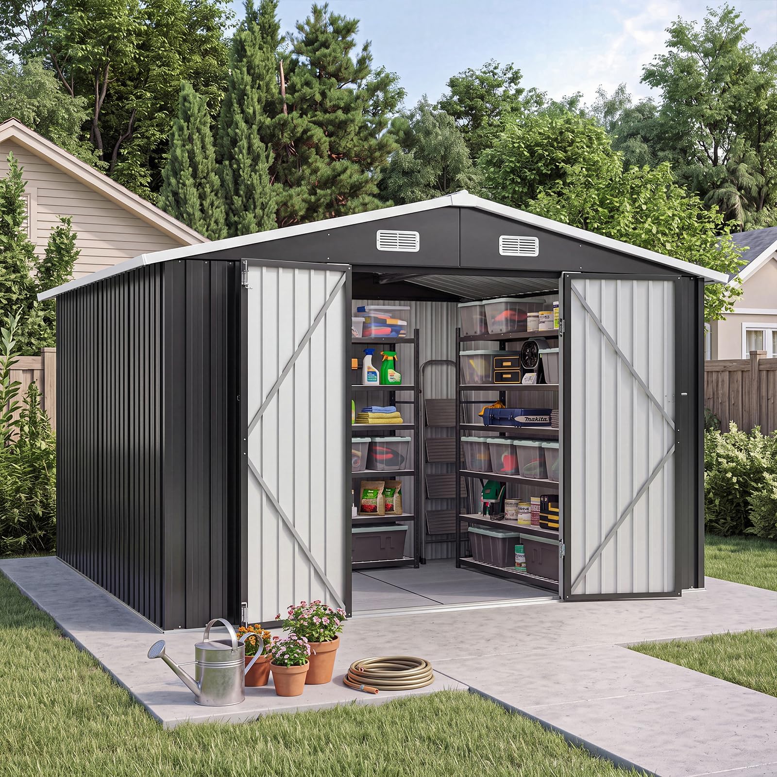 10x12FT Outdoor Storage Shed with Floor Black
