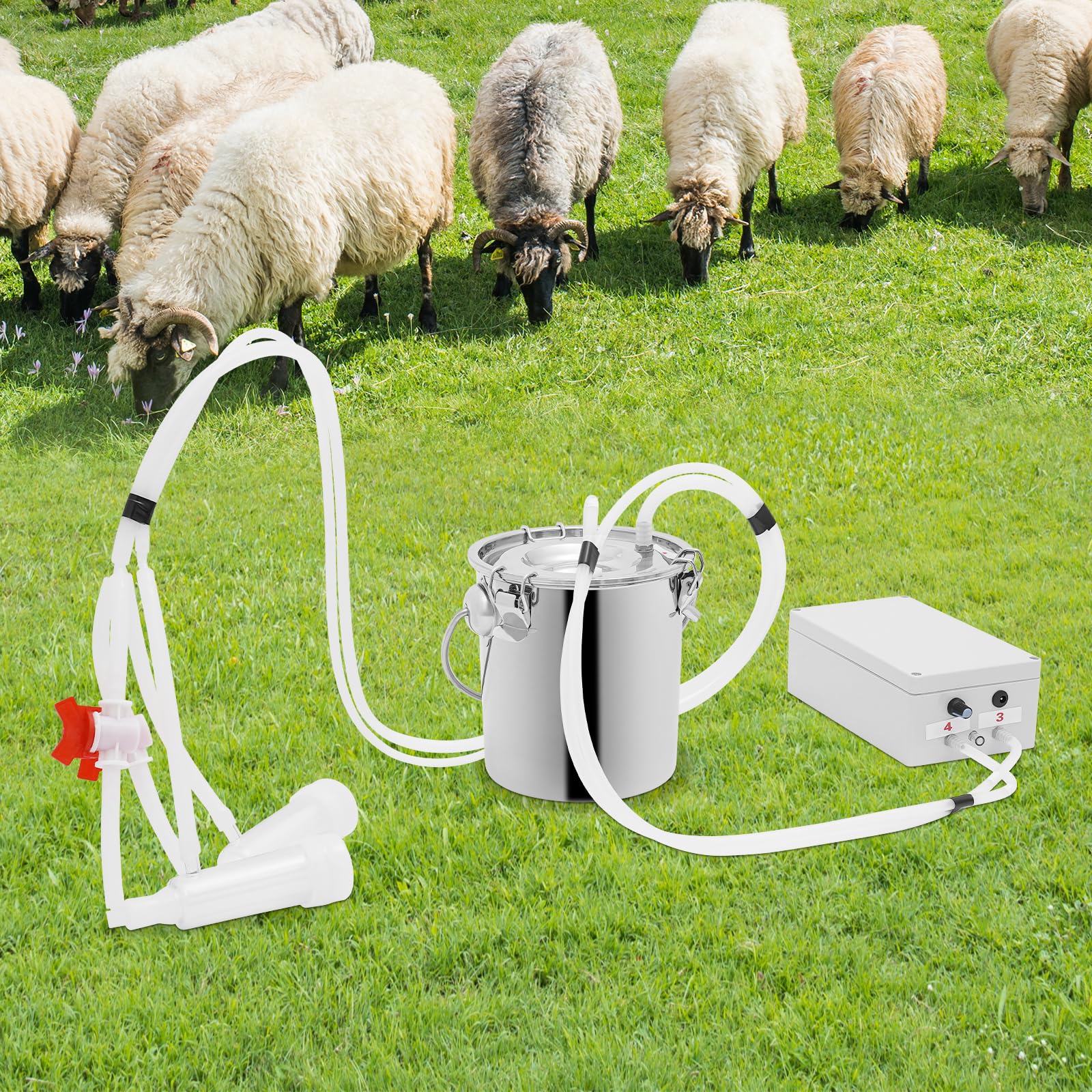 Máquina de ordeño de pulsaciones con depósito de acero inoxidable 3 L, ordeñadora eléctrica para cabras y vacas con caudal de 15 l/min, sistema automático de ordeño al vacío
