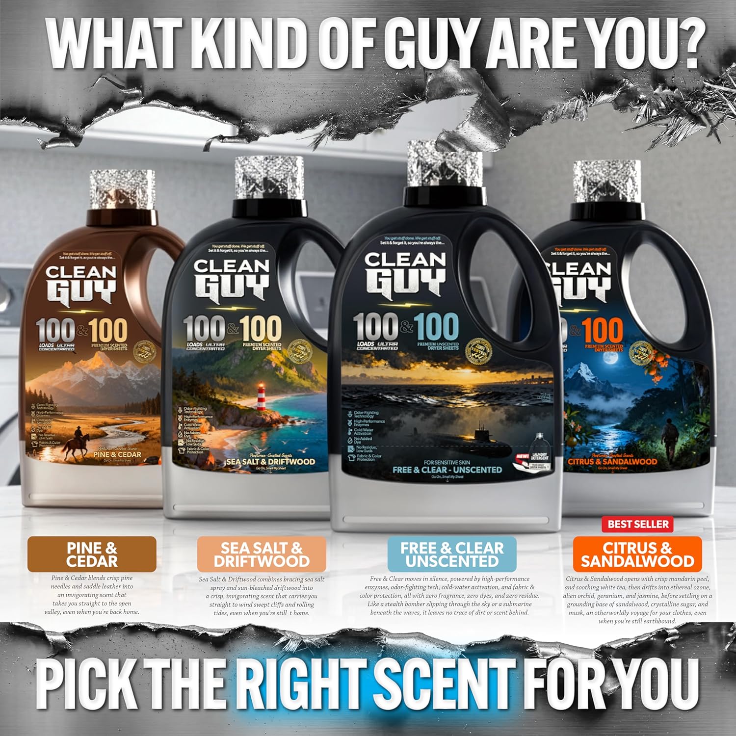 Laundry Detergent with Dryer Sheets | Unscented & Gentle, Sensitive Skin Safe, Deep Cleaning Power, Softens Clothes Without Fragrance - Free & Clear (100 Loads PLUS 100 Dryer Sheets)