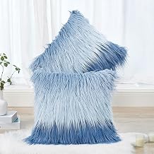 Long Pile Faux Fur Square Throw Pillow CoversNo Insert, 20 x 20 Inches Set of 2, Mongolian Fur Furry Fuzzy Soft Luxury Cushion Cover Shaggy Plush Pillowcase for Couch Bed Car, Tie Dye Blue