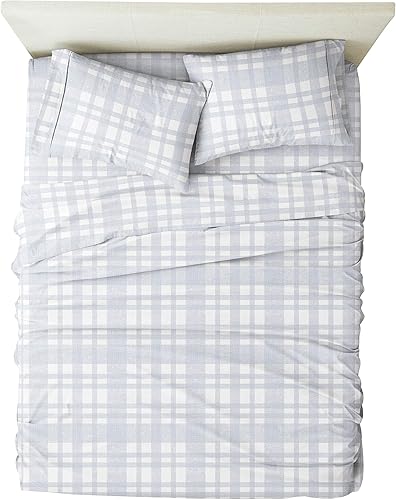 Miniatura 6 de Linen Market Juego de sábanas de franela botánica prémium de 4 piezas, tamaño Queen, color gris claro