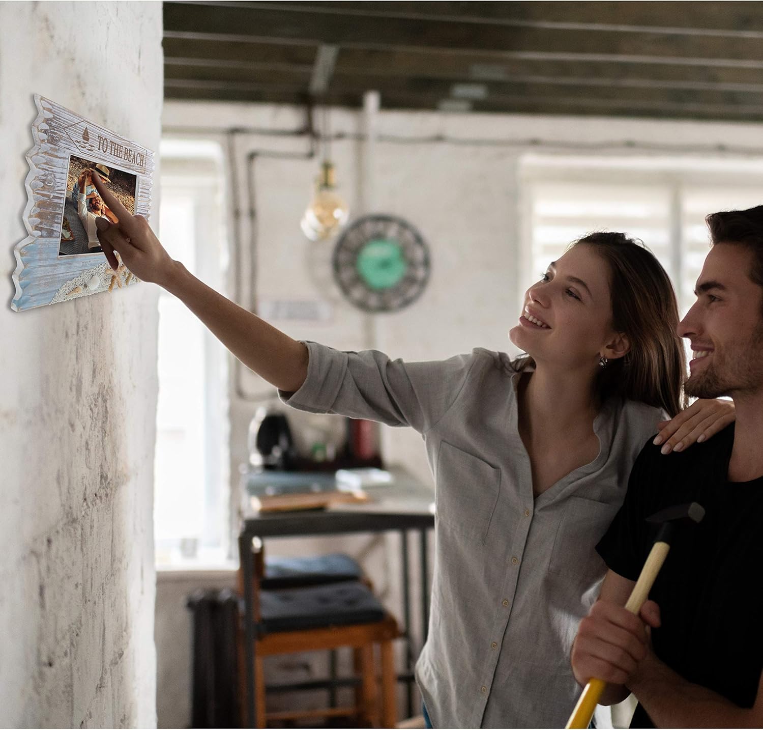 CoTa Global Coastal Horizon 7x5 Picture Frame - Handcrafted Wooden Frame Wall Decor or Tabletop Display, Beach Themed Decor for Home or Office with Cool Ocean Ornaments - Handmade Color May Vary