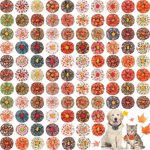 Sweetude 100 piezas de collar de perro de otoño con flores a granel para Acción de Gracias, collar de flores para mascotas, corbatines, accesorios